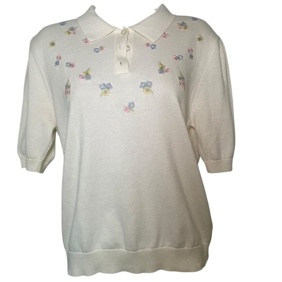 Cotswold Collection Embroidered Floral Cotton Sweater Medium - Picture 2 of 7